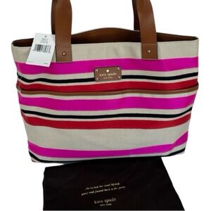 Kate Spade Pink and Brown Striped Tote NWT and Dustbag $268 retail